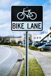 A sign that marks a bike lane in the street.