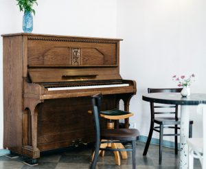 Piano sitting in a living room