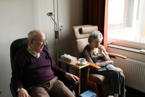 An elderly couple in an retirement home