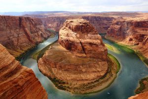 A bend in the Grand Canyon shaped like a horseshoe.