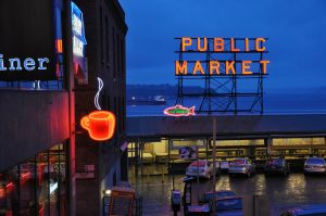 A closeup of the Public Market at Seattle