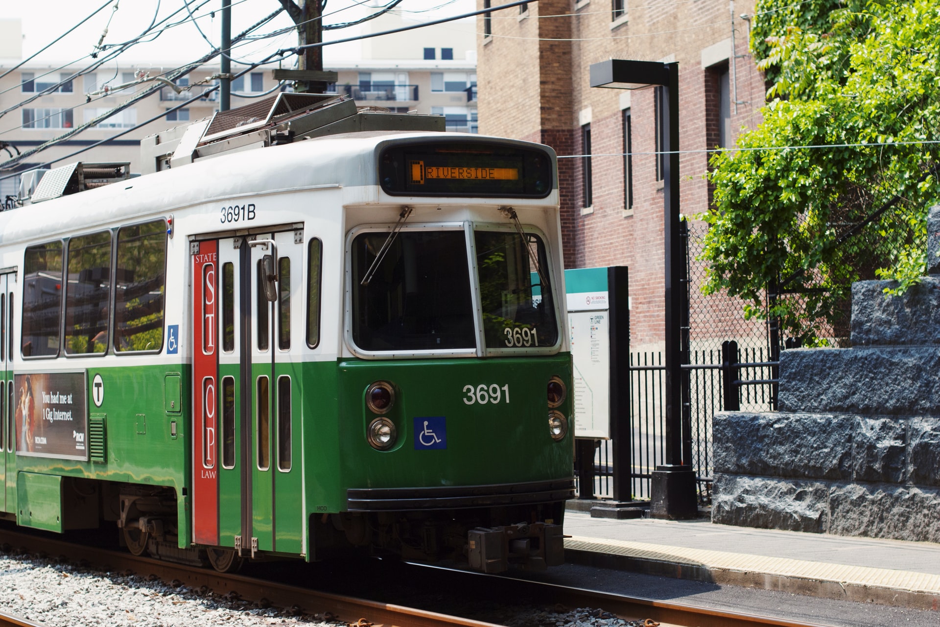 a green tram in Boston