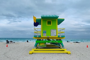 Lifeguard house on sandy Miami beach