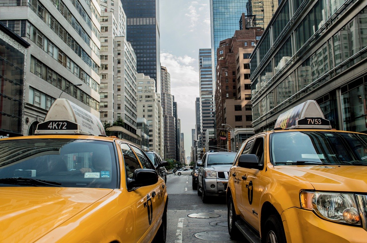 NYC street with taxi cabs