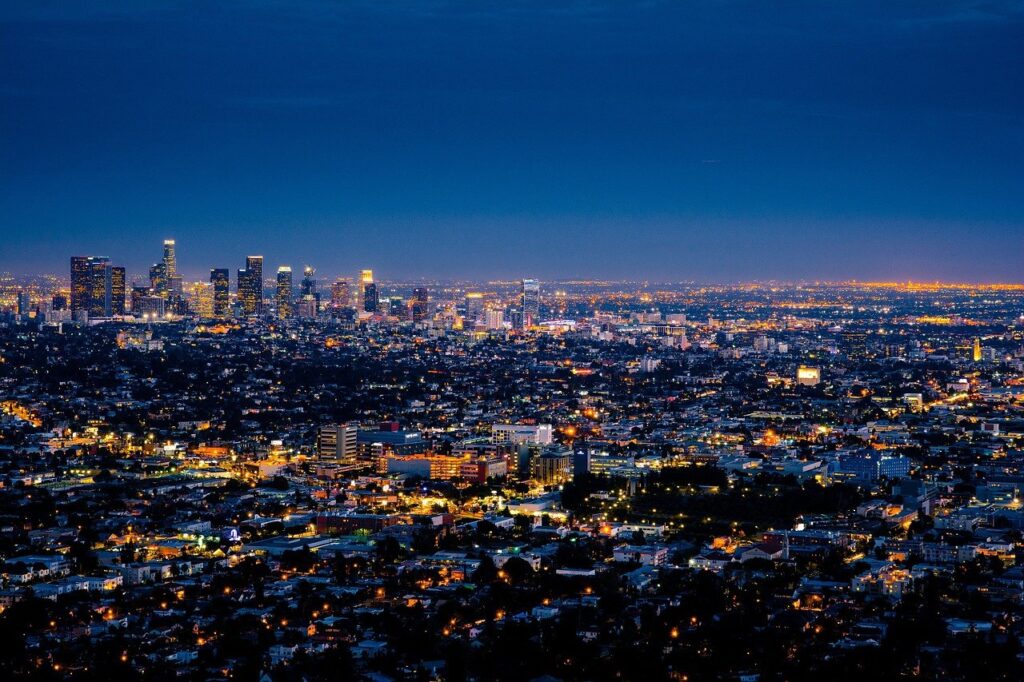 An aerial view of Los Angeles during the night