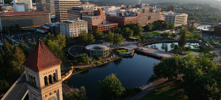 A park in Spokane photographed from above.