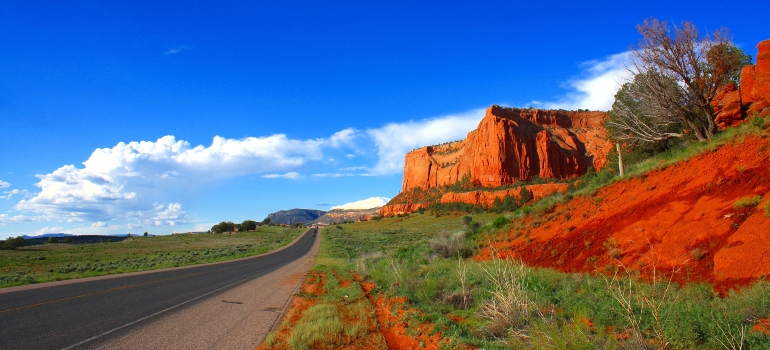 A road in Arizona during a sunny day.