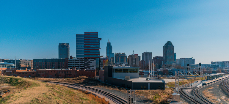 The Raleigh skyline on a sunny day.