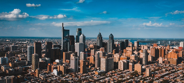 The Philadelphia Skyline photographed from air.