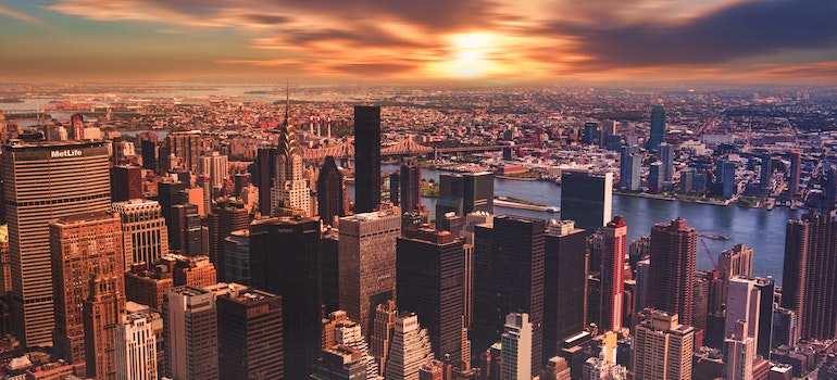 Aerial photo of Manhattan during the sunset.