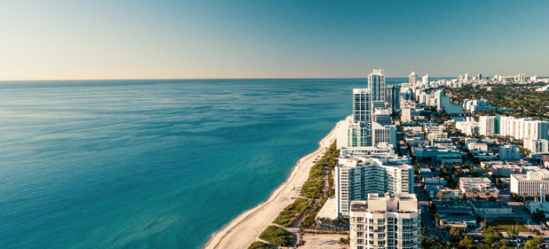 Aerial photo of a beach in Miami.